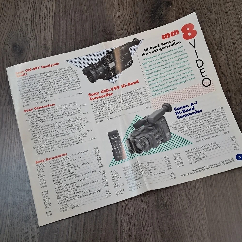 sony 8mm video cassests accessories manual